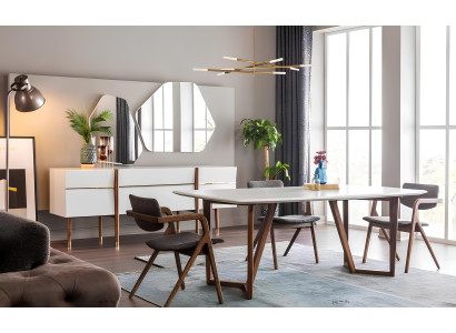 Spisestue sæt bord stole kommode 9 dele hvidt træ