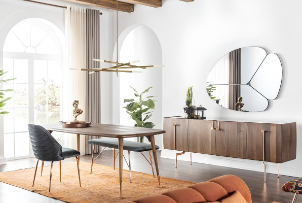 Spisebord sæt med stole og buffet 10 dele i brunt træ