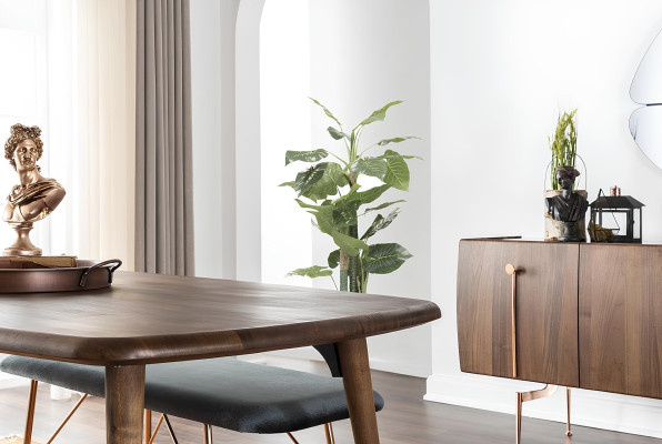 Spisebord sæt med stole og buffet 10 dele i brunt træ