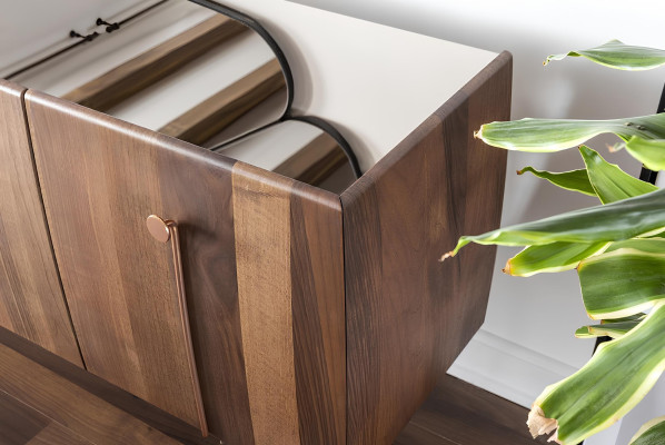 Mobil skab med spejl i brun træ, sæt af 2 dele