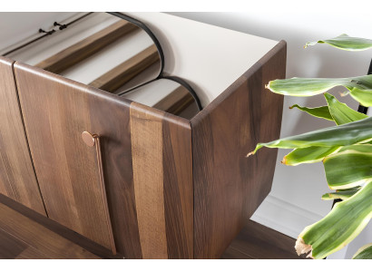 Mobil skab med spejl i brun træ, sæt af 2 dele