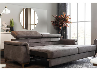 Sofa til 3 personer i gråt stof med sovefunktion