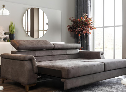 Sofa til 3 personer i gråt stof med sovefunktion