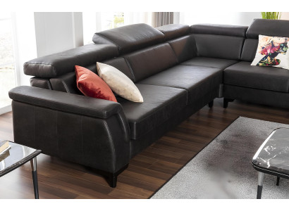 Sort læder hjørnesofa med sovefunktion