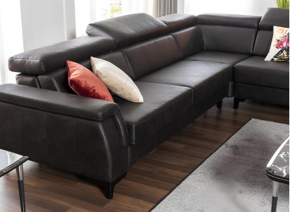 Sort læder hjørnesofa med sovefunktion