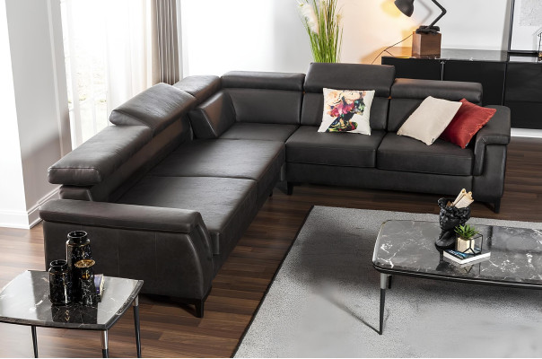 Ny sort L-formet sofa med sovefunktion