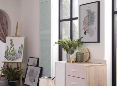 Rosa træbarneseng, 4-delt møbel sæt til børn, ny gruppe