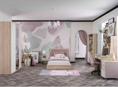 Møbel sæt til børn seng børneværelse lyserød 8 dele