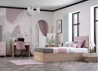 Moderne pink træ børneseng med opbevaringsplads