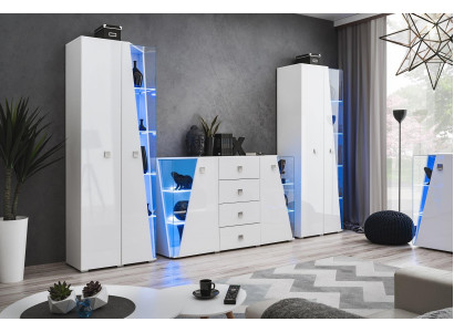 Luksus hvid kommode 2x vitrinesæt til moderne stue