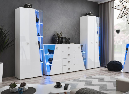 Luksus hvid kommode 2x vitrinesæt til moderne stue