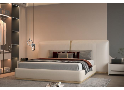 Beige luksus seng med gyldne accenter moderne design hovedgærde til soveværelse