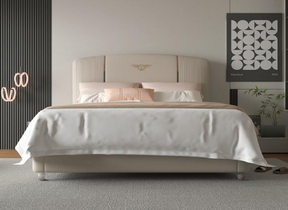 Beige luksus seng med moderne polstret hovedgærde