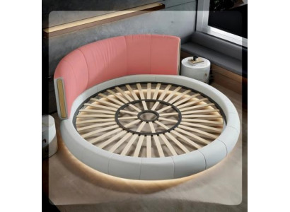 Eksklusiv grå-beige rund seng med moderne design til soveværelset