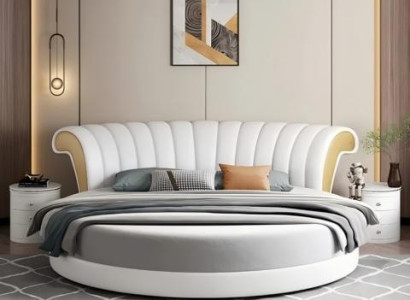 Beige rund seng med moderne design til soveværelset