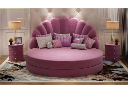 Elegant hvid rund seng design musling polstret lilla-sølv moderne værelse