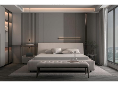 Elegant polstret seng i beige