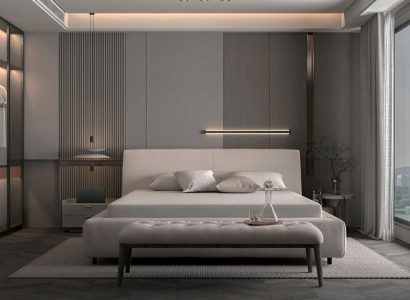 Elegant polstret seng i beige