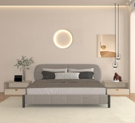 Elegant grå polstret seng