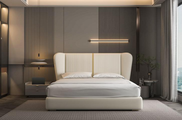 Moderne luksus beige stof seng