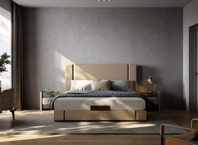 Moderne luksuriøs polstret seng i beige