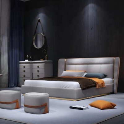 Moderne luksuriøs polstret seng i beige