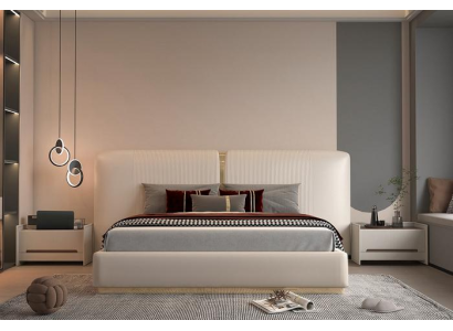 Elegant polstret seng i beige design