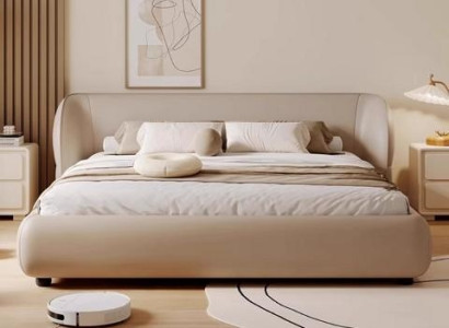 Moderne polstret canapé med sovefunktion i elegant gråt stof