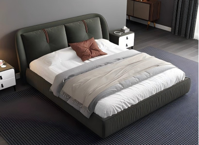 Moderne dobbeltseng i mørkegrønt læder