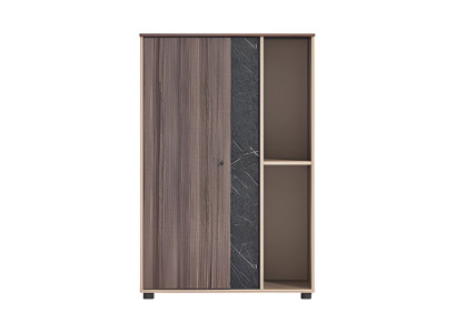 Moderne beige-brun kontorarmatur med træ- og steneffekt, åben, med rum