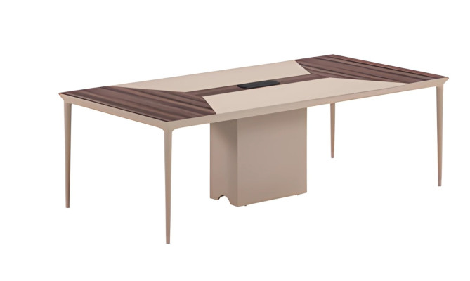 Beige konferencebord med træstruktur og moderne design til kontor og møder