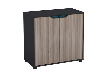 Brun og sort trækommode med moderne døre til kontor