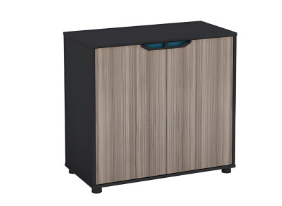 Brun og sort trækommode med moderne døre til kontor