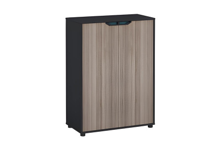 Moderne kommode med brun sort træeffekt og kvalitetsflade med opbevaringsdøre