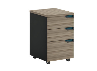 Mobil kommode i brun-sort med 3 skuffer til kontoret