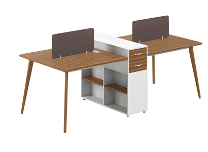 Moderne bord med hylde i træ og enkel skillevæg til kontor