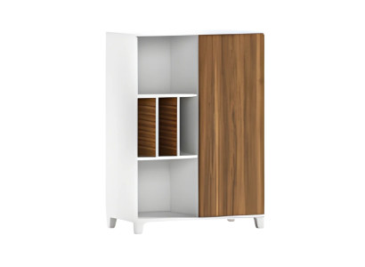 Moderne hvid træskab med åbne hylder og elegante døre