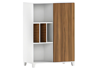 Moderne hvid træskab med åbne hylder og elegante døre