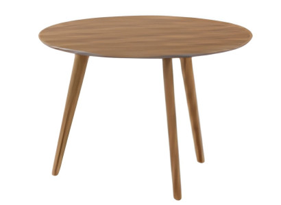 Moderne lavt bord med rund plade og enkle træben