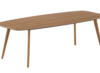 Moderne trækaffebord med opbevaringsplads og elegante træben