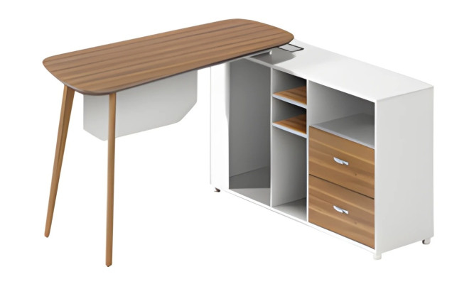 Træbord med moderne hvid overflade og tynde ben