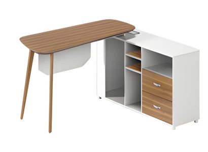 Træbord med moderne hvid overflade og tynde ben