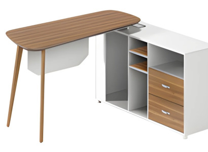 Træbord med moderne hvid overflade og tynde ben