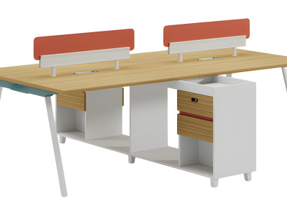 Træbord med ryg, opbevaringsplads og hylder, moderne design