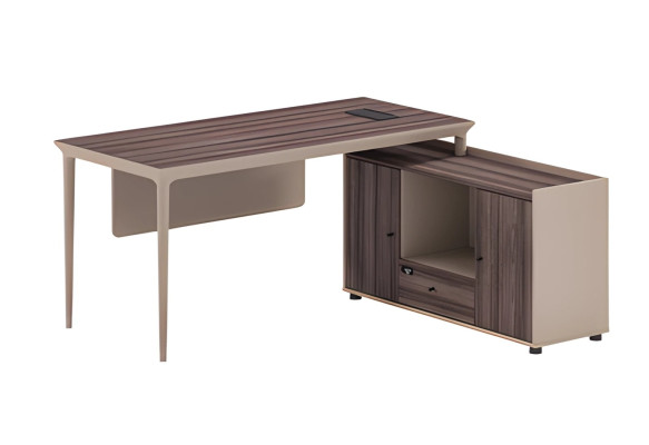 Moderne hjørnebord i brun træeffekt med opbevaringsplads