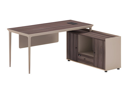 Moderne hjørnebord i brun træeffekt med opbevaringsplads