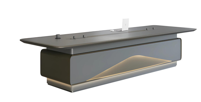 Luksus grå konferencebord med LED-belysning og kabelstyring