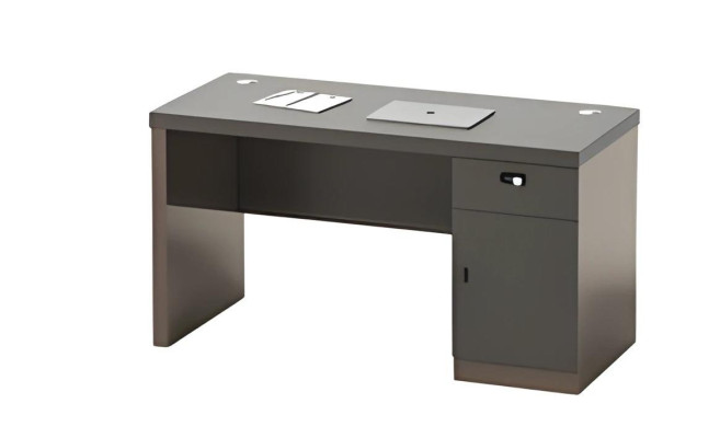 Moderne sort bord med opbevaringsplads og blokeret kabelgennemgang