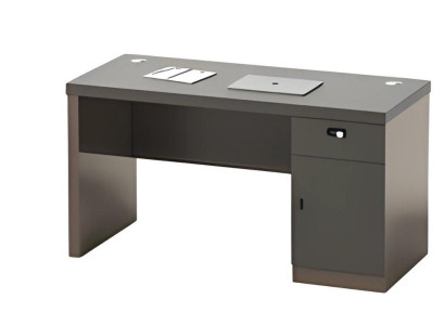 Moderne sort bord med opbevaringsplads og blokeret kabelgennemgang