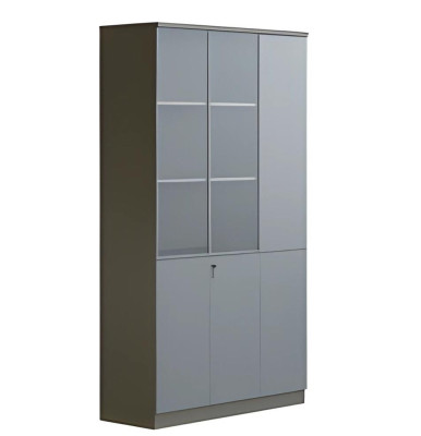 Moderne grå kontorskab med glasdøre, låsbar, stort opbevaringsrum